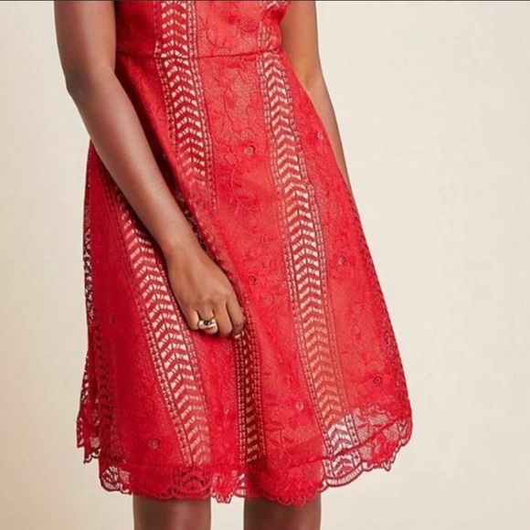 NEW ANTHROPOLOGIE Georgia Lace Dress Red - Picture 2 of 8